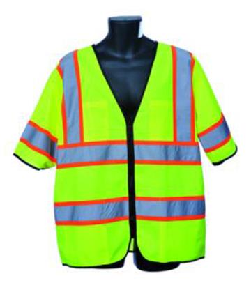 Short Sleeve Solid Safety VESTs - ANSI Class III Rating - Green - Size Large
