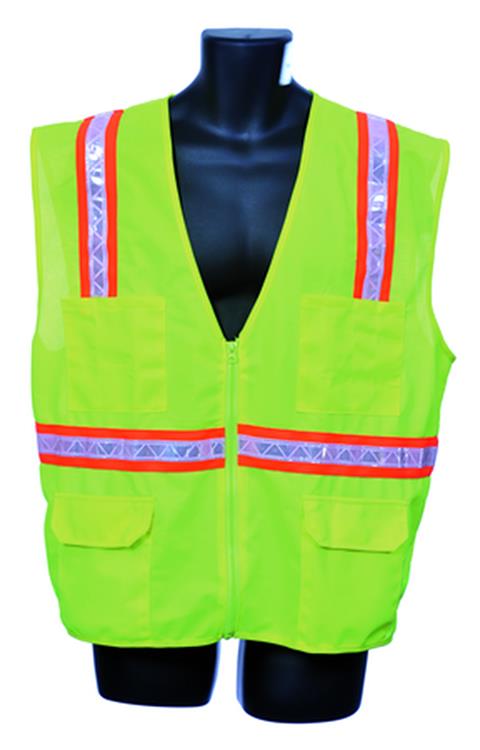 Surveyor Safety VESTs w/ Zipper Closure - ANSI Class III Rating - Green - Size XL