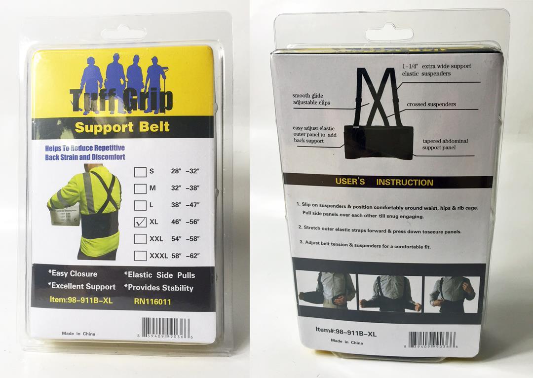 Premium Back Support Belt Braces w/ SUSPENDERS - Tuff Grip Brand - Size: 2XL