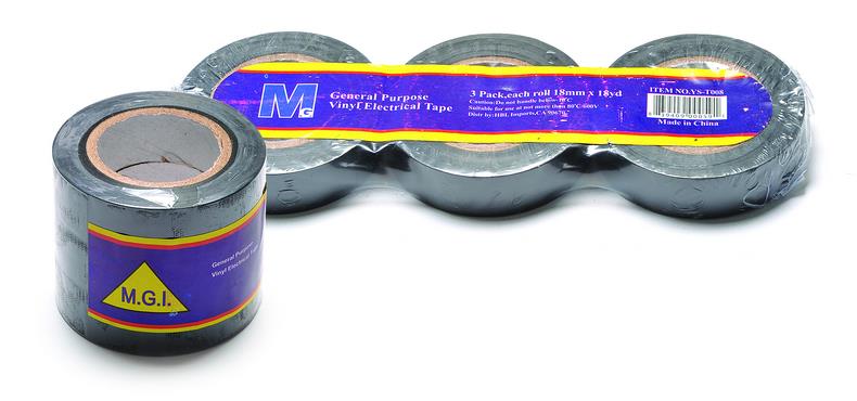 Electrical Tape - Black - 18mm x 18 yd 3-Packs