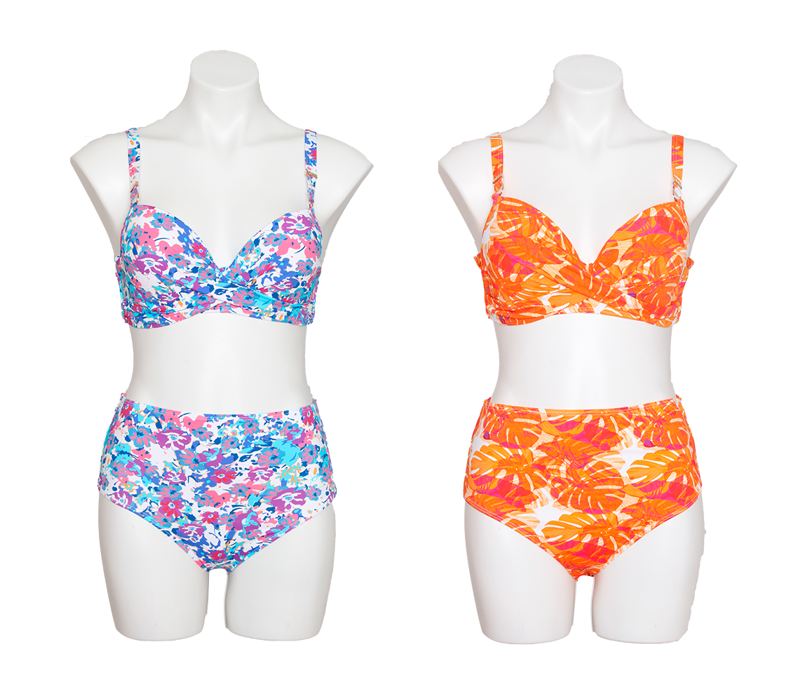 Women's High Fashion Two-Piece Swimsuits w/ Tropical Floral & Palm Tree Print - Sizes Small-XL
