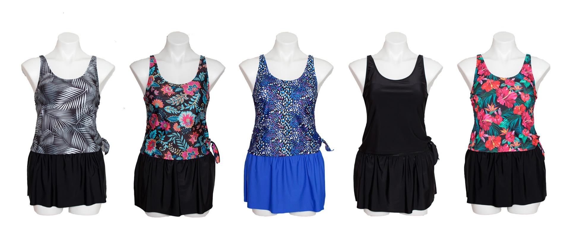 ''Women's Fashion Skirted One-Piece Tankini Swimsuits - Floral, Reptile, & Solid Print -  Sizes Small
