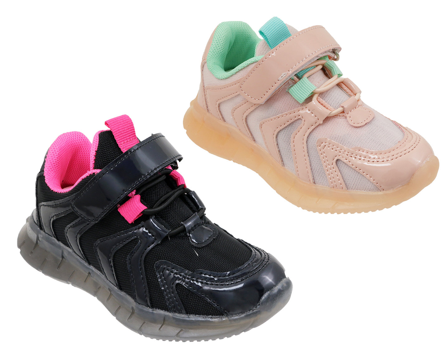 Little Girl's Two Tone Breathable SNEAKERS w/ Adjustable Strap & Elastic Laces