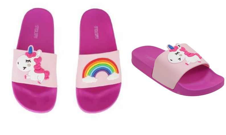 Girl's Barbados Slide Sandals w/ UNICORN & Star Rainbow Embellishment