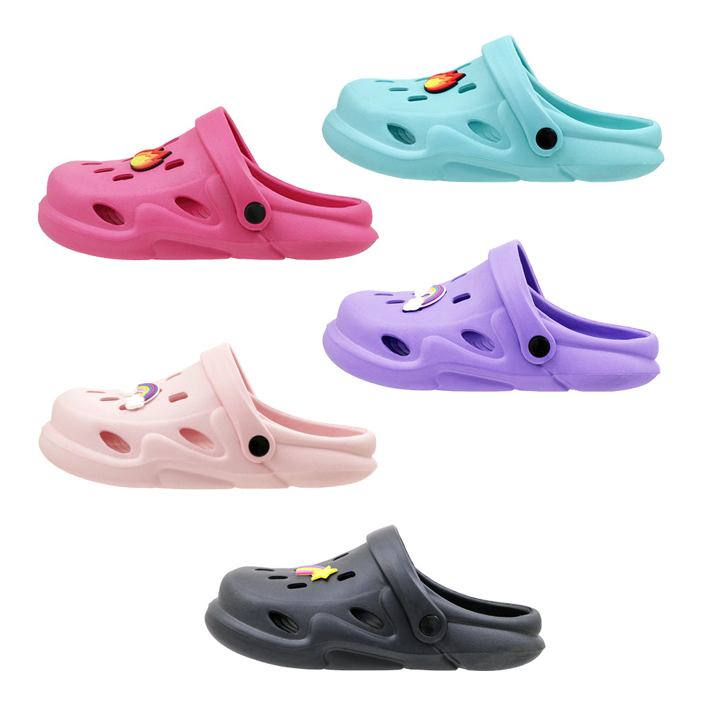 Toddler Girl's Ocean Embroidered CLOGS w/ Rubber Patch Embellishment & Adjustable Heel Strap