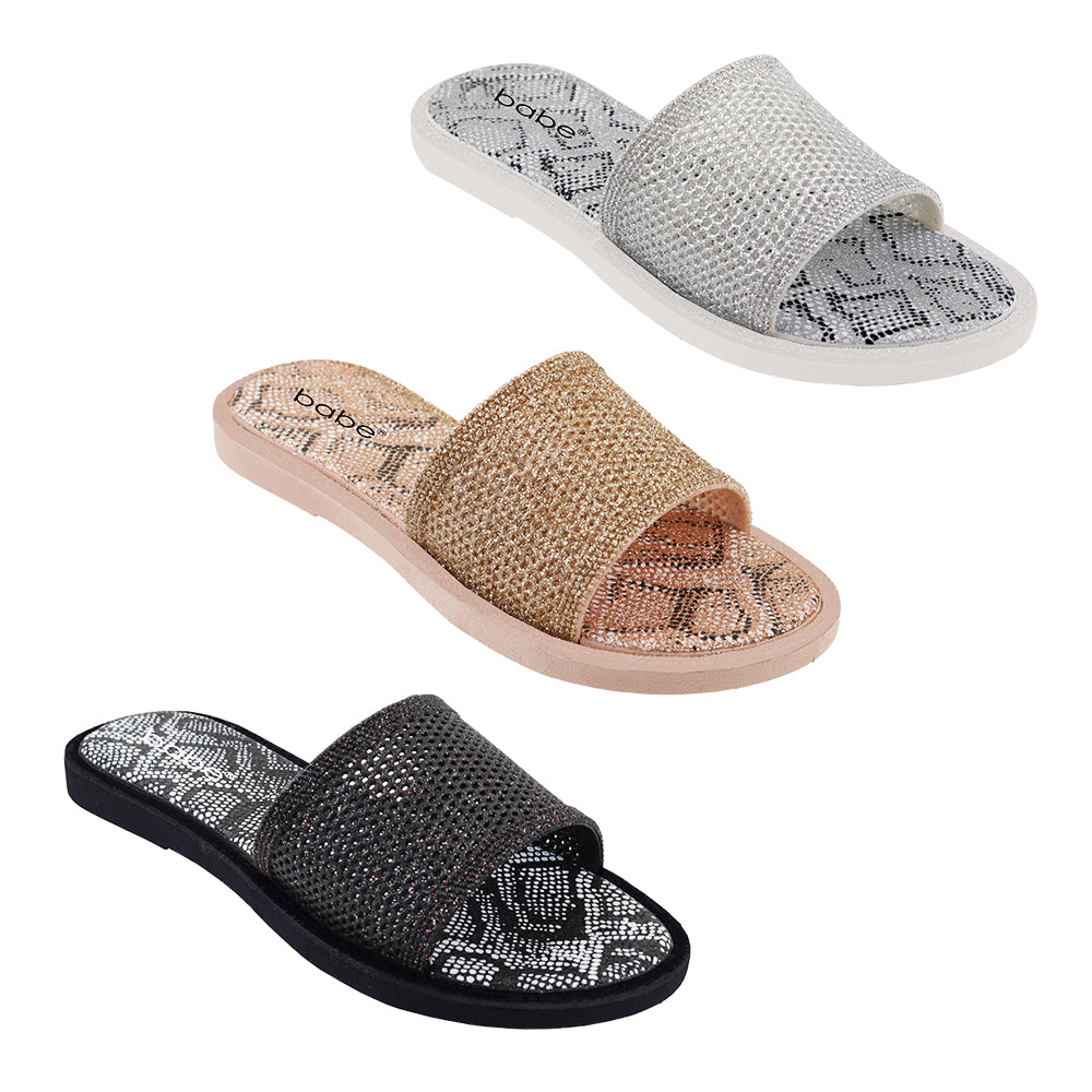 Women's Wedge Fashion Metallic Slide SANDALS w/ Reptile Printed Footbed & Textured Straps