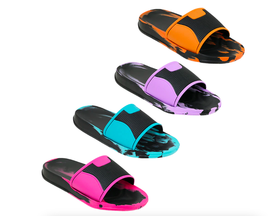 Women's Fashion Slide Sandals w/ Tie-Dye PAINT Splat Print & Soft Footbed