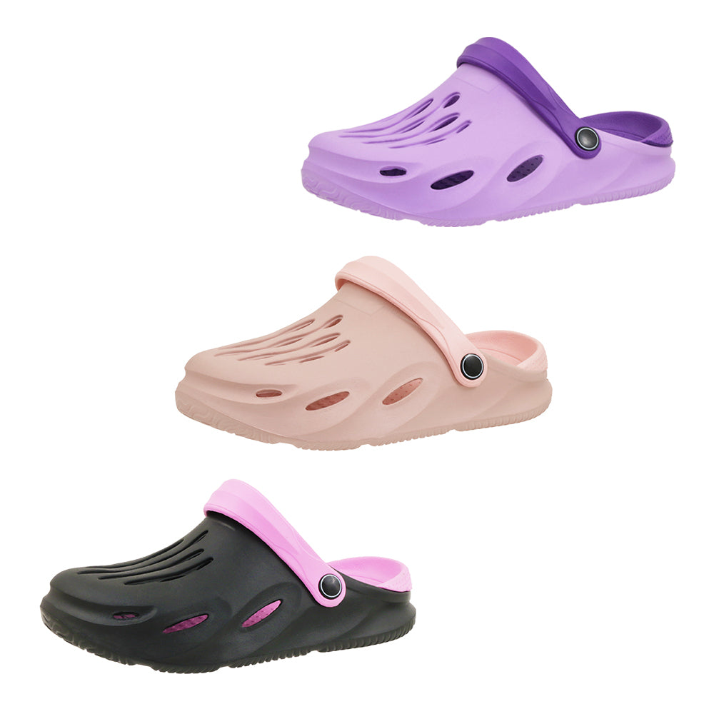 Women's Two Tone Vented Fashion CLOGS w/ Adjustable Heel Strap & Texture Details