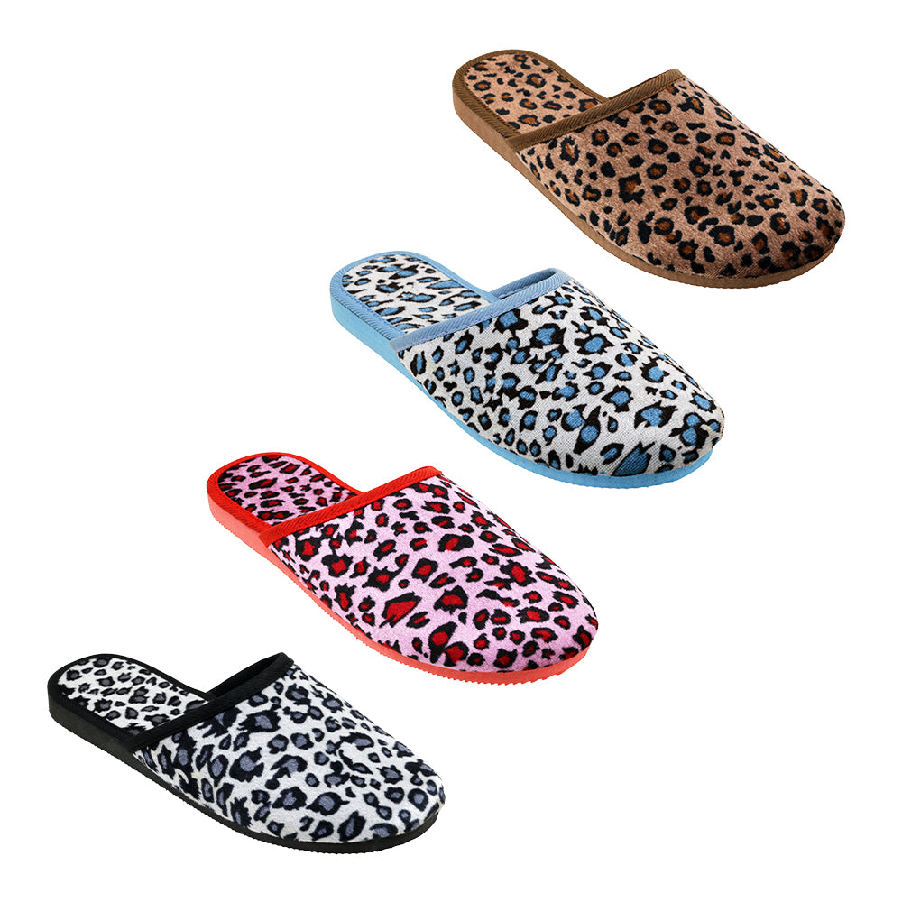 Women's Leopard Printed Mule Bedroom SLIPPERS w/ Soft Footbed