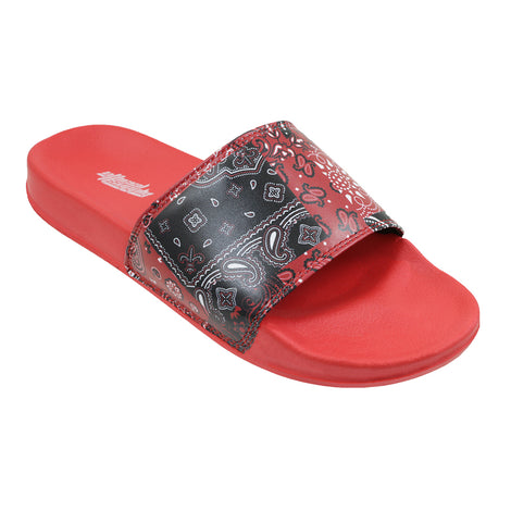Men's Barbados Slide Sandals w/ Red & Black BANDANA Print