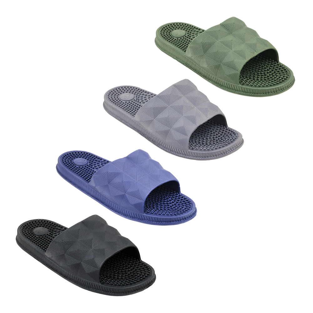 Men's Textured Athletic Slide SANDALS w/ Soft Ribbed Footbed
