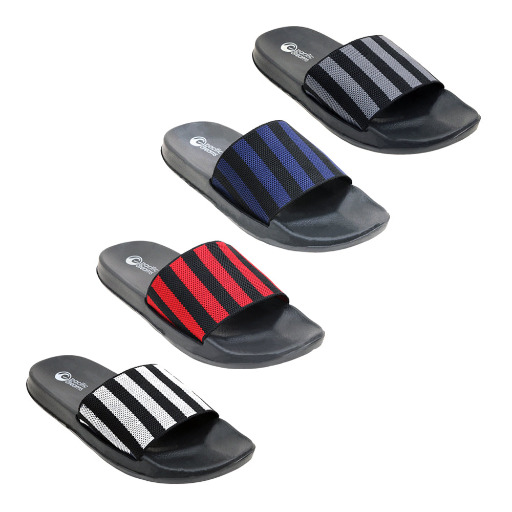 Men's Knit Barbados Slide SANDALS w/ Two Tone Athletic Stripes & Soft Footbed