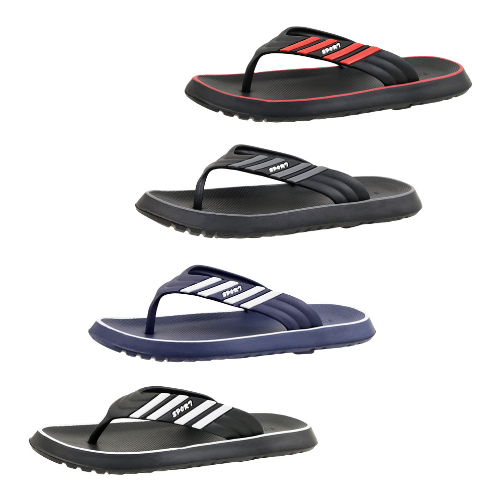 Men's Athletic Flip Flop SANDALS w/ Embroidered Ribbed Two Tone Stripes