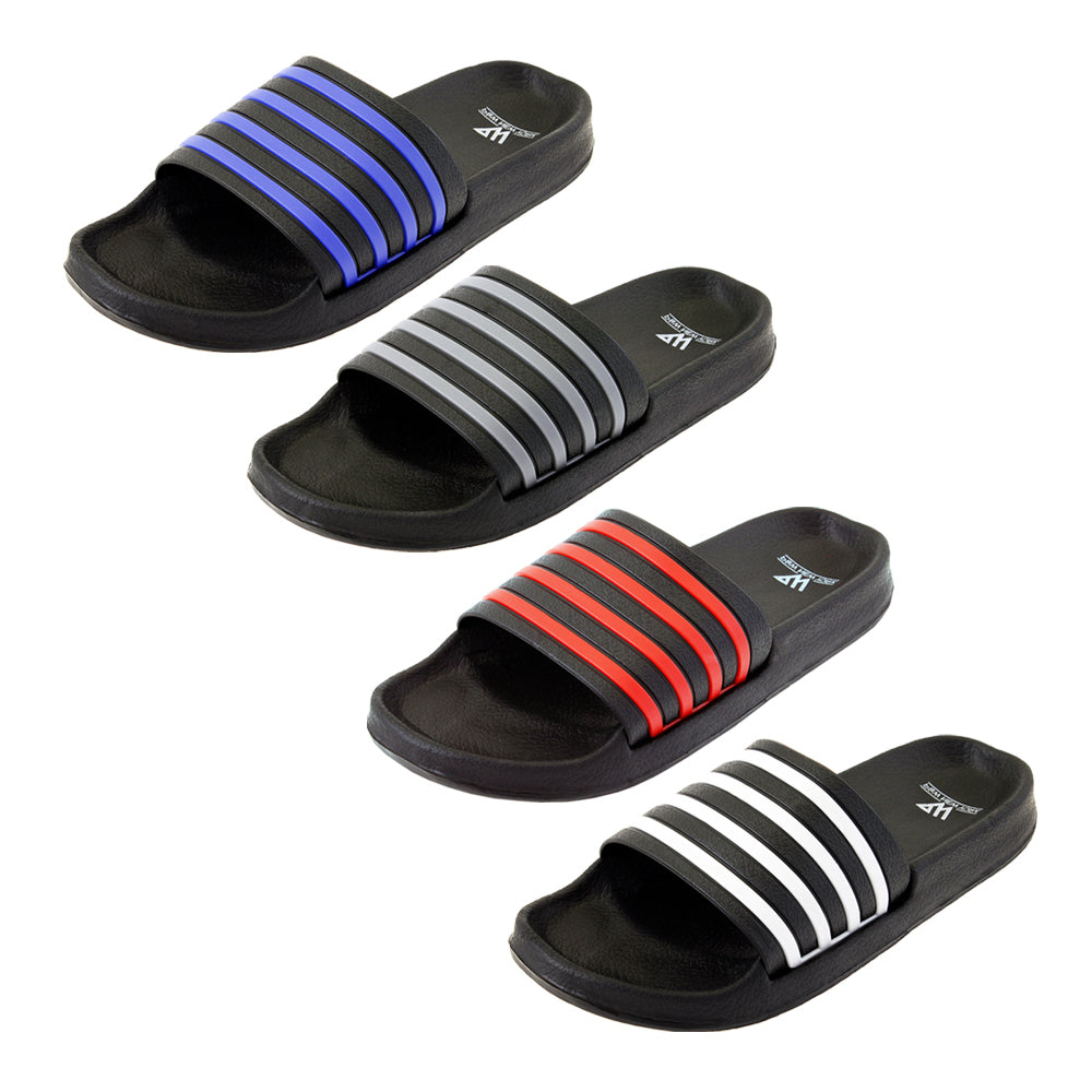 Men's Athletic Barbados Slide SANDALS w/ Embroidered Two Tone Stripes