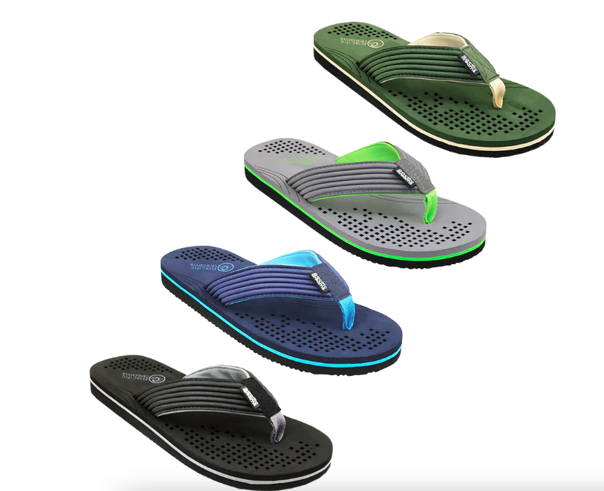 Men's Athletic Two Tone Flip Flop SANDALS w/ Ribbed Straps & Soft Textured Footbed
