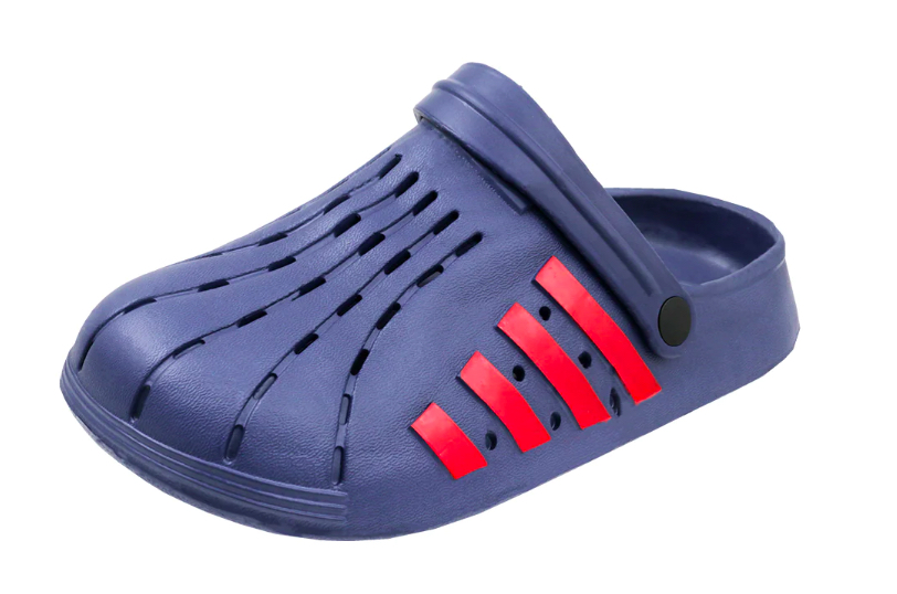 Men's Vented Slip-On CLOGS w/ Adjustable Heel Strap & Embroidered Athletic Two Tone Stripes - Navy