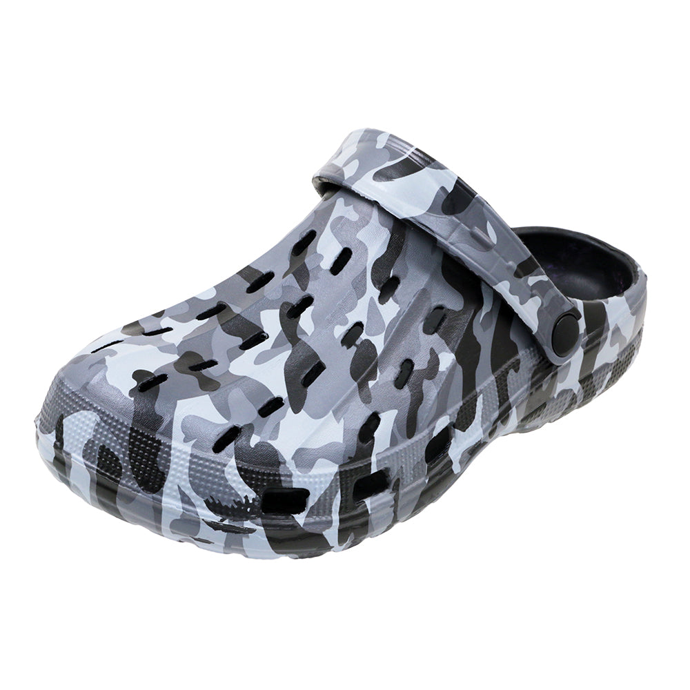 Men's Athletic Vented Slip-On CLOGS w/ Adjustable Heel Strap & Soft Textured Footbed - Camo Print