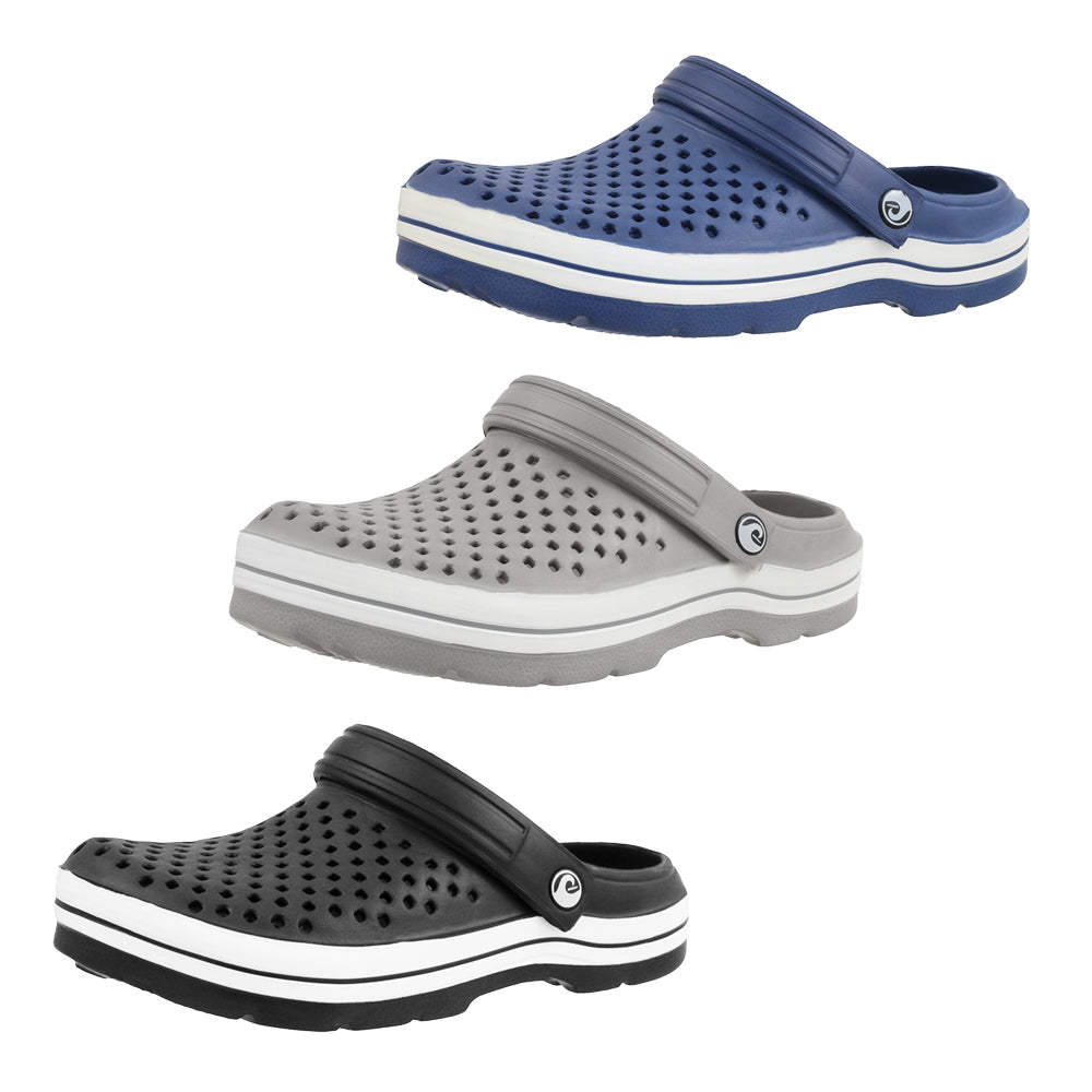 Men's Square Vented Slip-On CLOGS w/ Adjustable Heel Strap & Two Tone Athletic Stripes