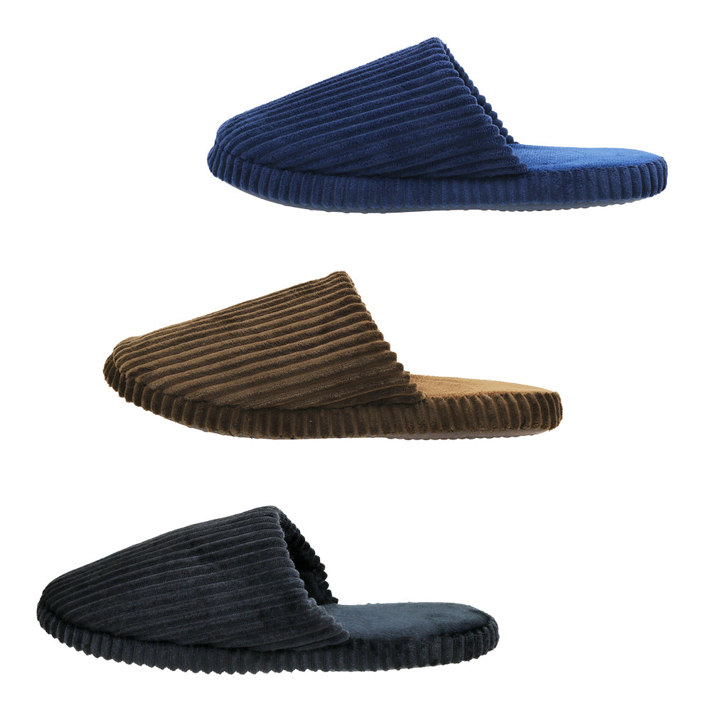 Men's Ribbed Mule Bedroom SLIPPERS w/ Soft Footbed