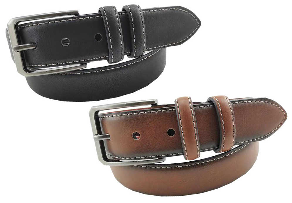 Men's Genuine LEATHER Belts w/ Stiched Border - Sizes 32-46
