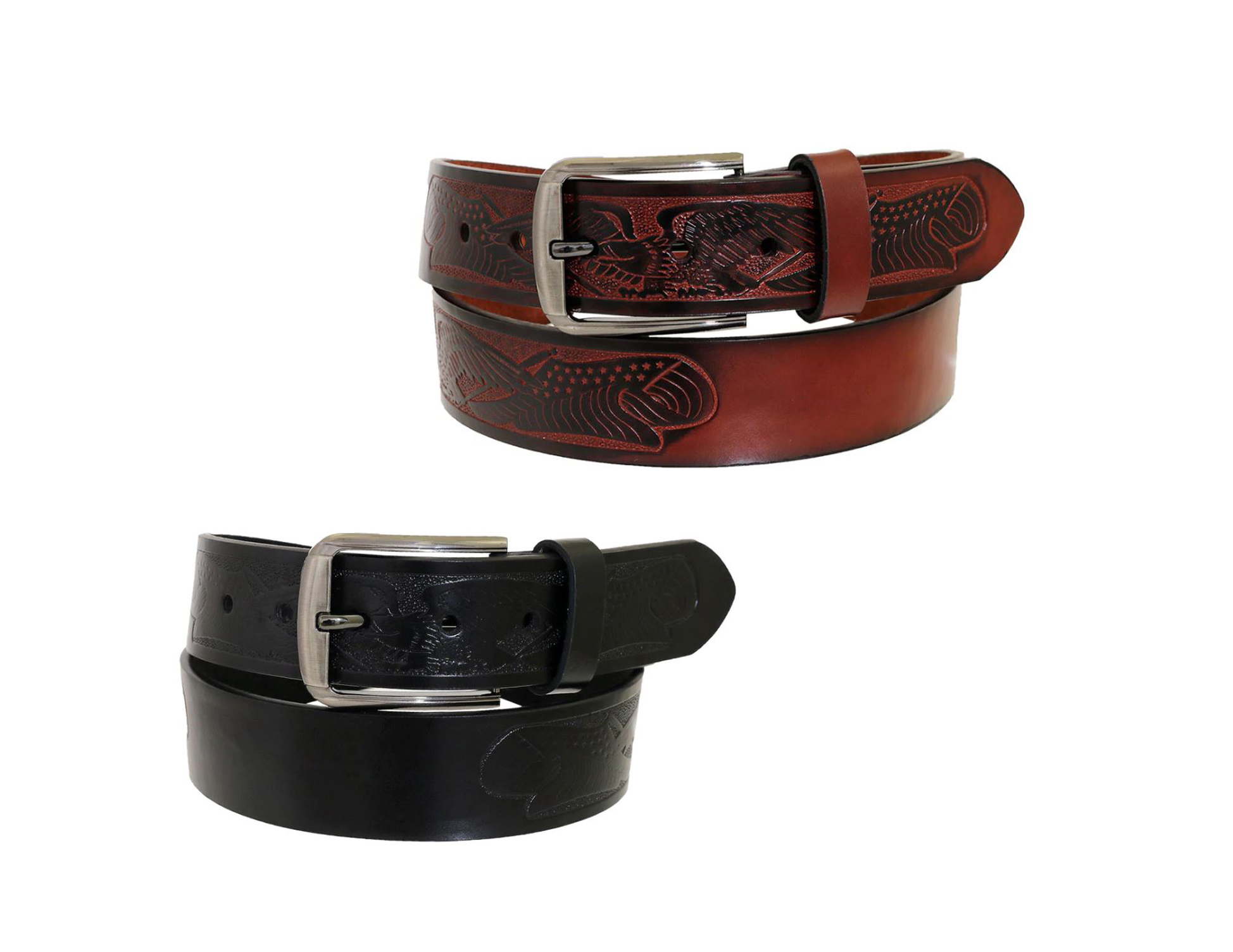 Men's Genuine LEATHER BELTs w/ Embroidered American Flag & Eagle - Choose Your Color(s) - Sizes 32-4