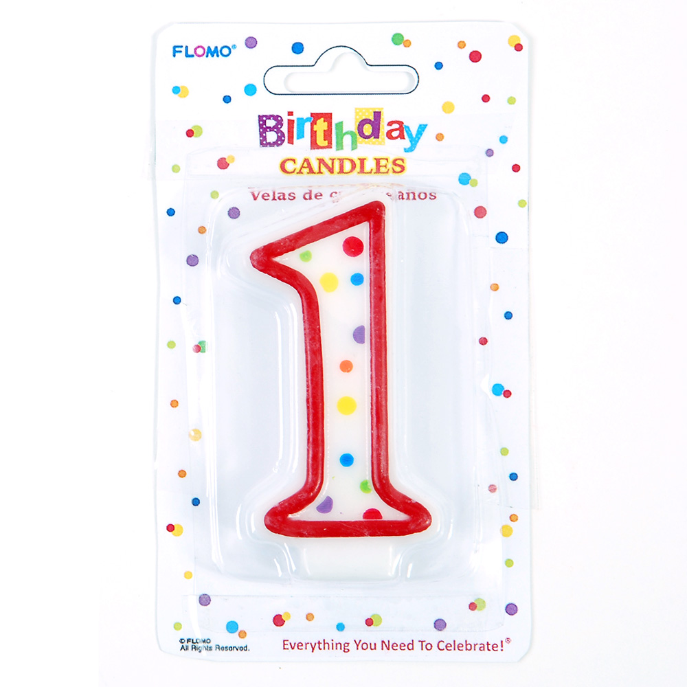 ''Red & White Birthday CANDLEs w/ Dots - Numerical ''''1'''' ''
