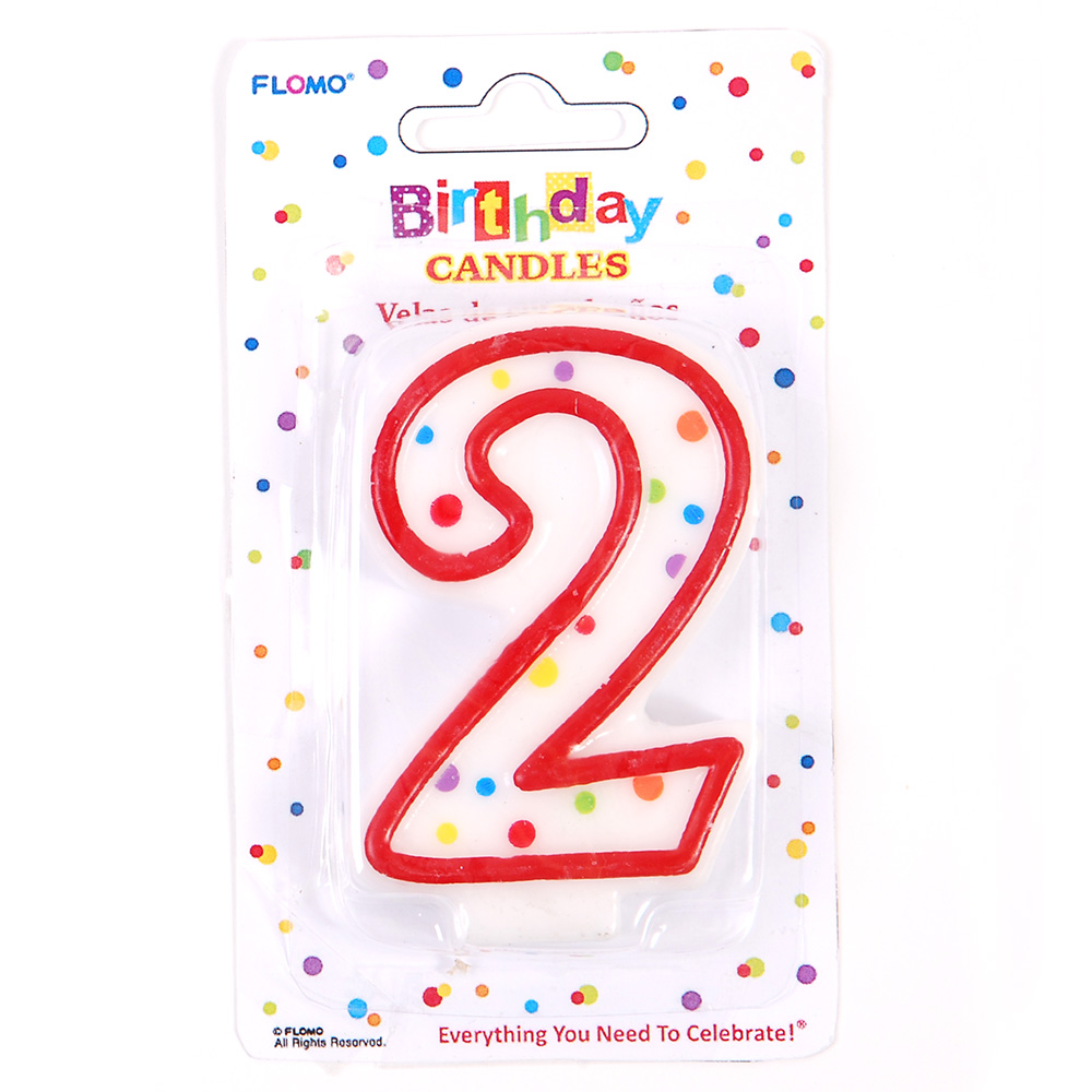 ''Red & White Birthday CANDLEs w/ Dots - Numerical ''''2'''' ''