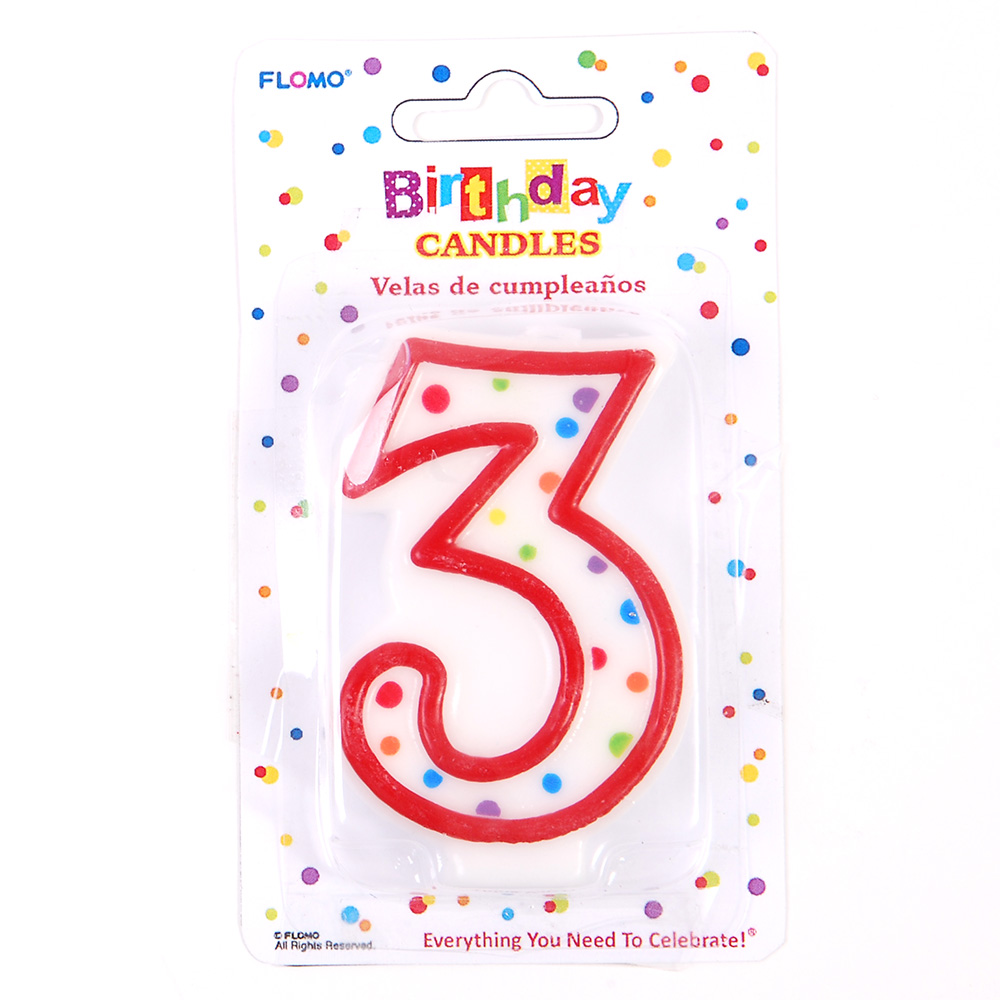 ''Red & White Birthday CANDLEs w/ Dots - Numerical ''''3'''' ''