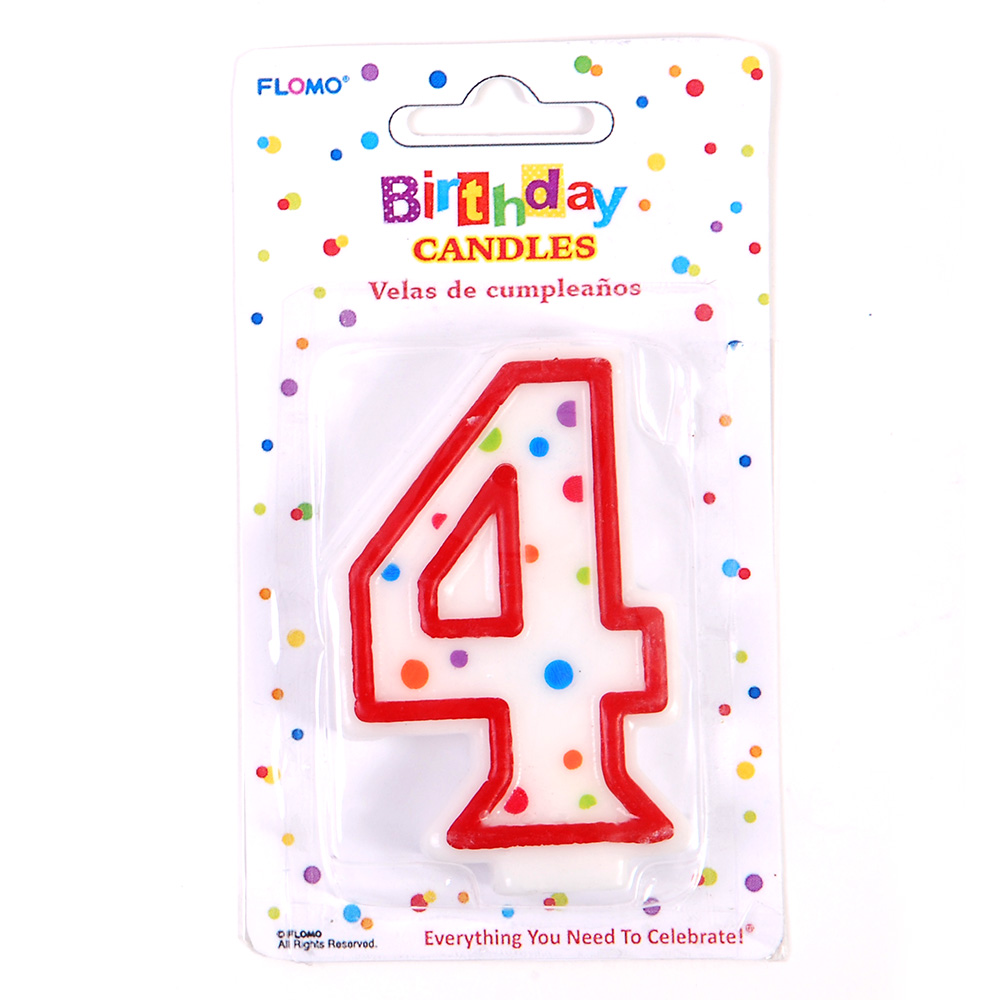 ''Red & White Birthday CANDLEs w/ Dots -- Numerical ''''4'''' ''