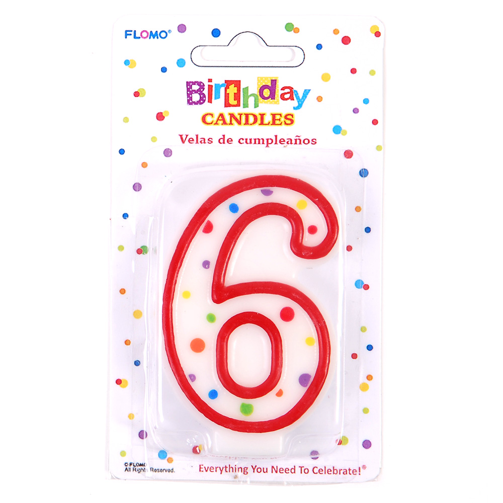 ''Red & White Birthday CANDLEs w/ Dots - Numerical ''''6'''' ''