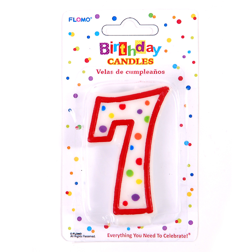 ''Red & White Birthday CANDLEs w/ Dots - Numerical ''''7'''' ''