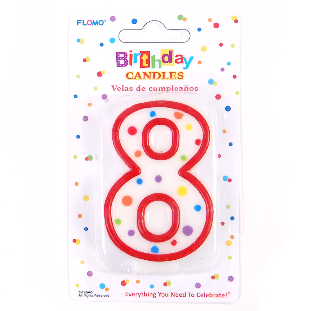 ''Red & White Birthday CANDLEs w/ Dots - Numerical ''''8'''' ''