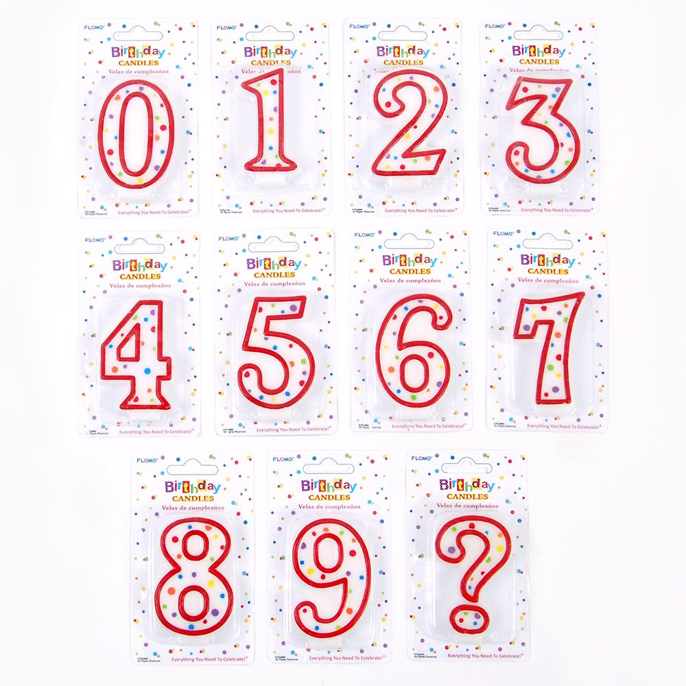 Red Border CANDLEs w/ Dots - Number Assortment 0 - 9