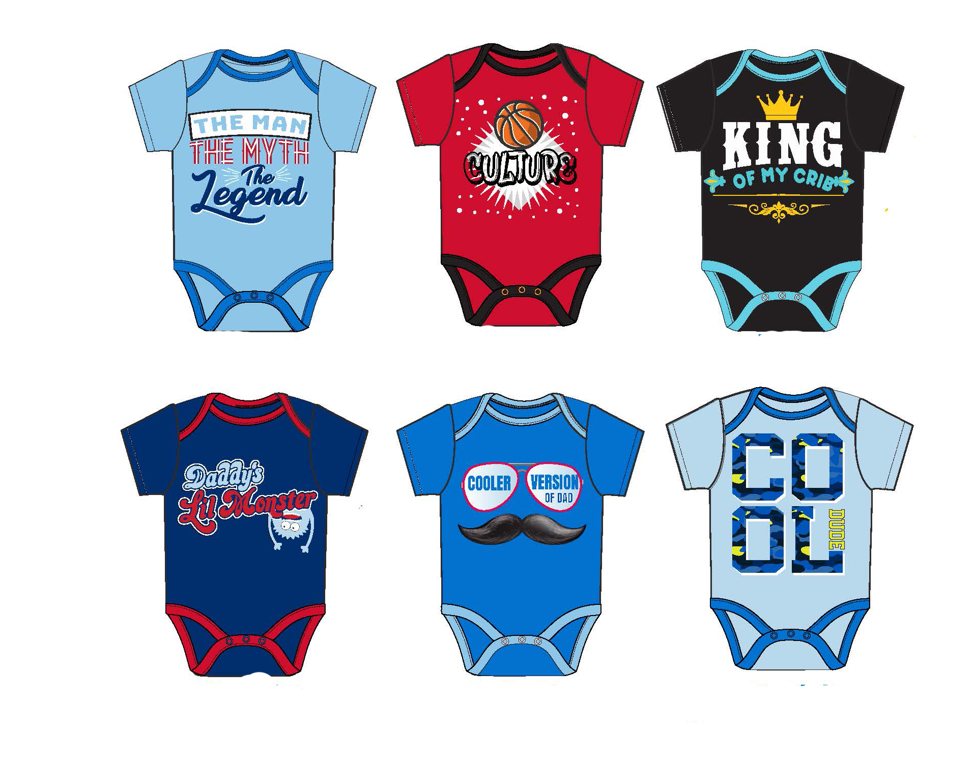 Baby Boy's Short-Sleeve Printed Graphic Onesies - Cool & King Attitude Print