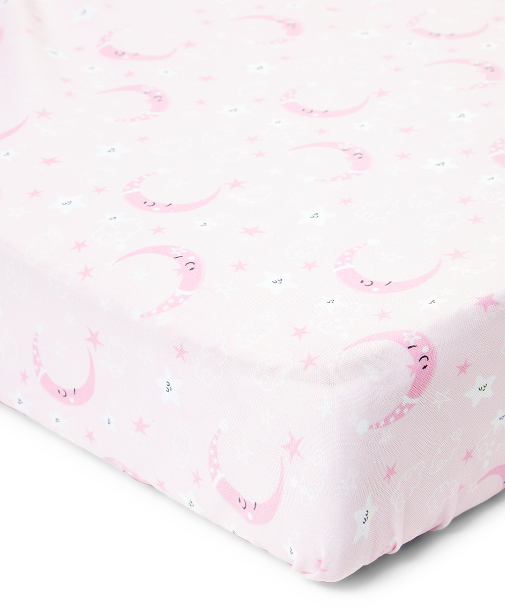 Baby Girl's Printed Fitted Crib SHEETS w/ Cloud & Crescent Moon Print