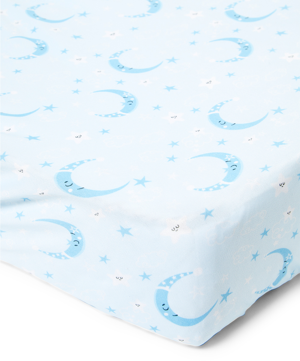 Baby Boy's Printed Fitted Crib SHEETS w/ Cloud & Crescent Moon Print