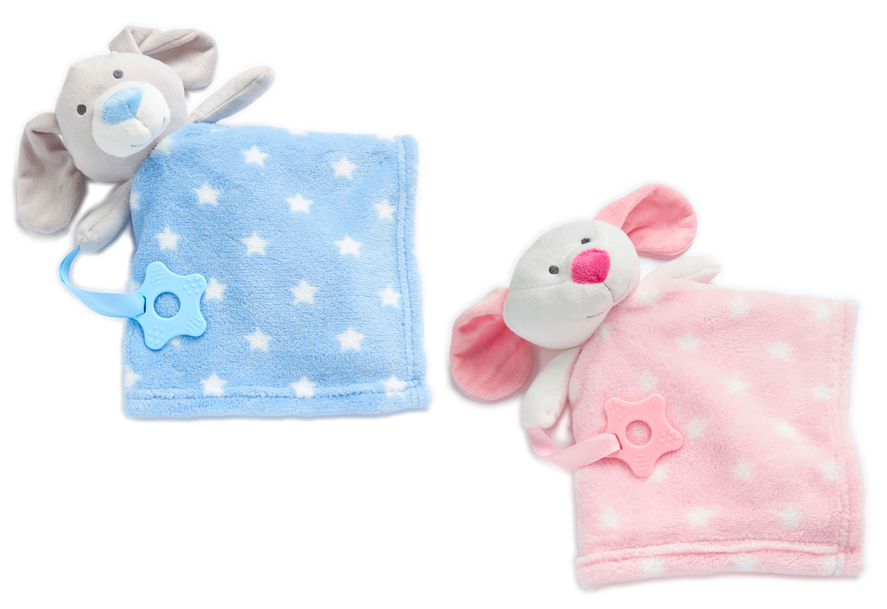 Printed Baby Blankets w/ Plush TOY Dog & Teether Accessory