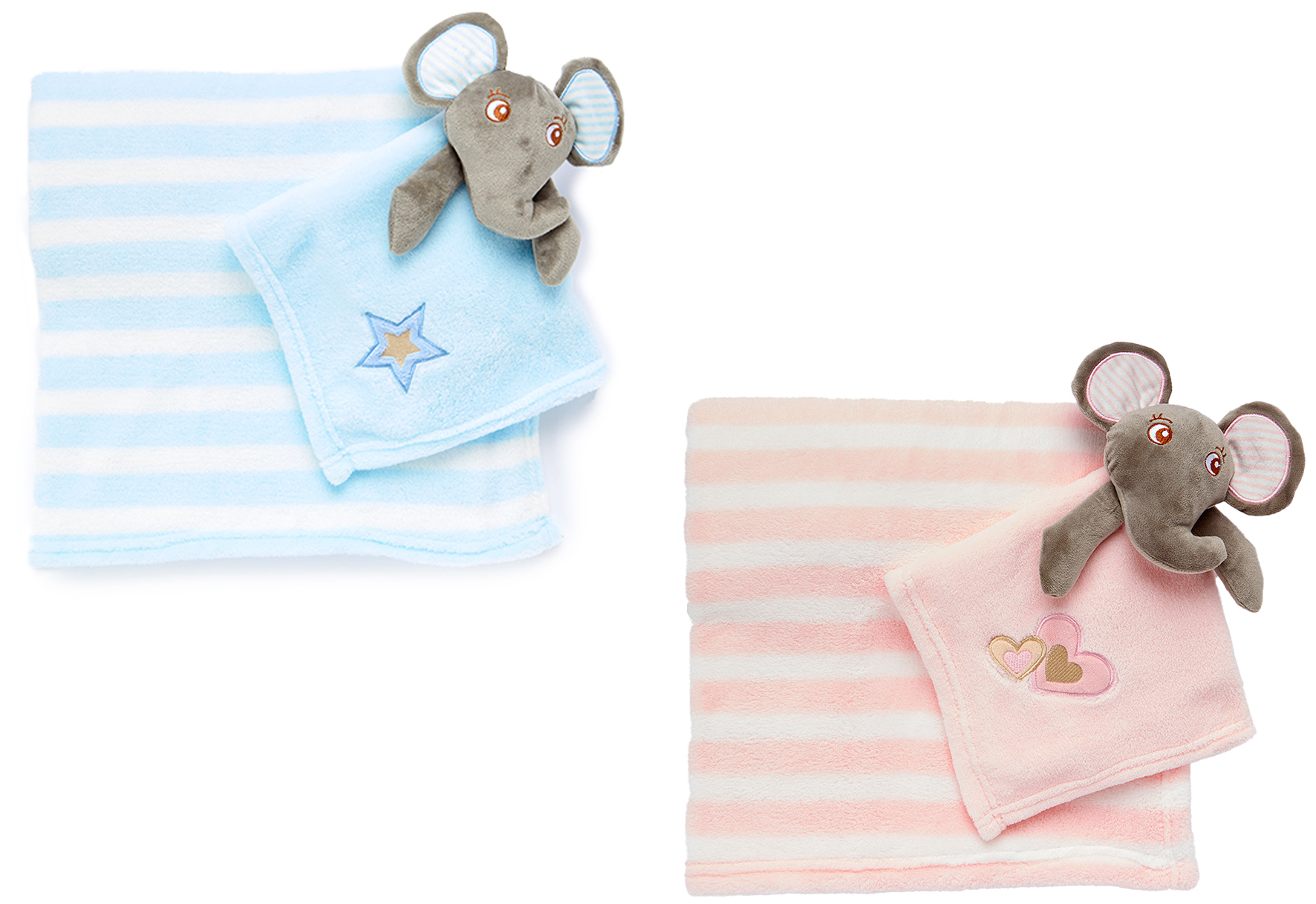 Printed Baby Blankets w/ Plush Elephant TOY & Embroidered Print
