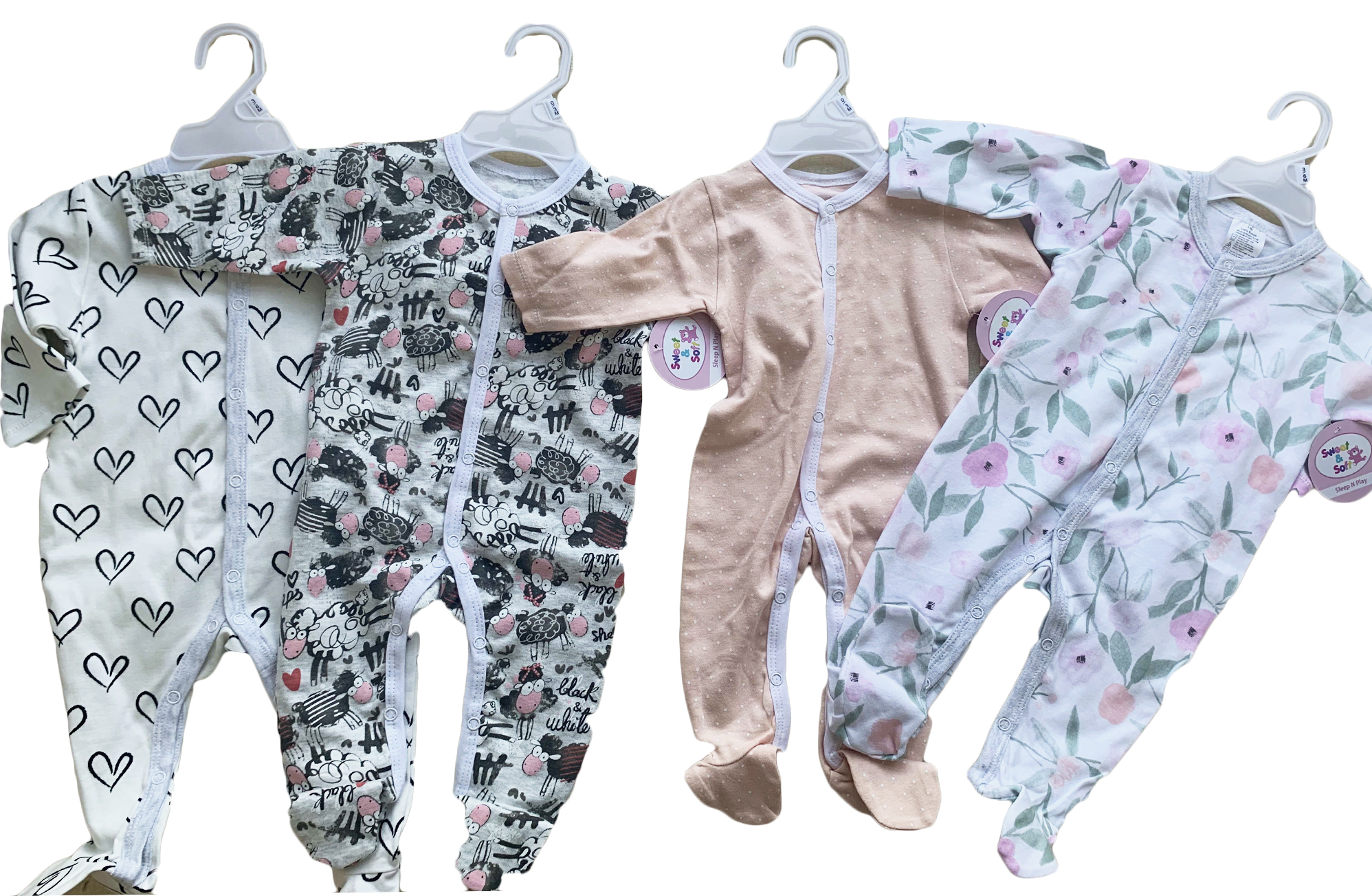 ''Baby Girl's Printed Knit One-Piece Footed PAJAMAS w/ Heart, Polka Dot, & Floral Print''