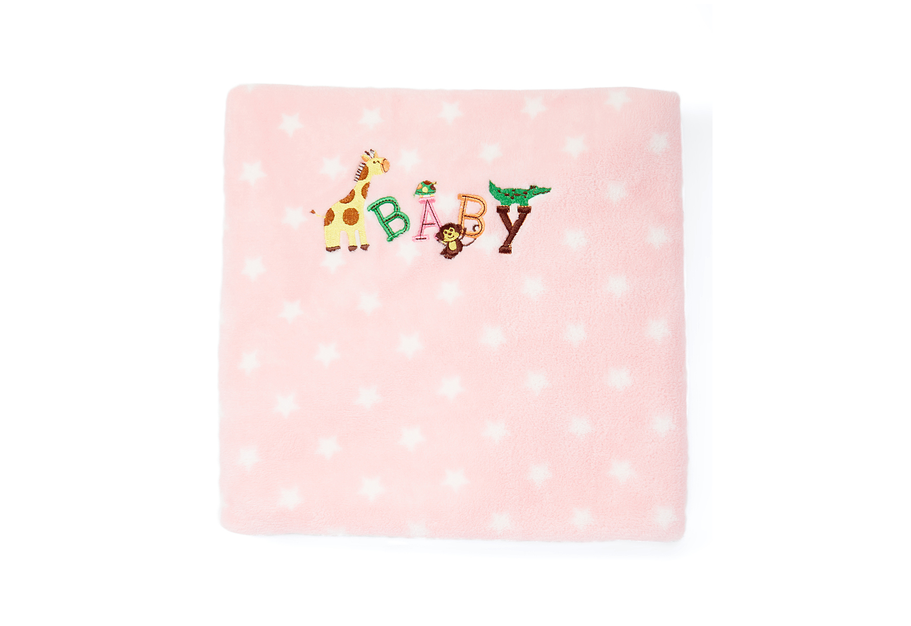 Printed Baby BLANKETs w/ Embroidered Baby & Animal Print - Pink