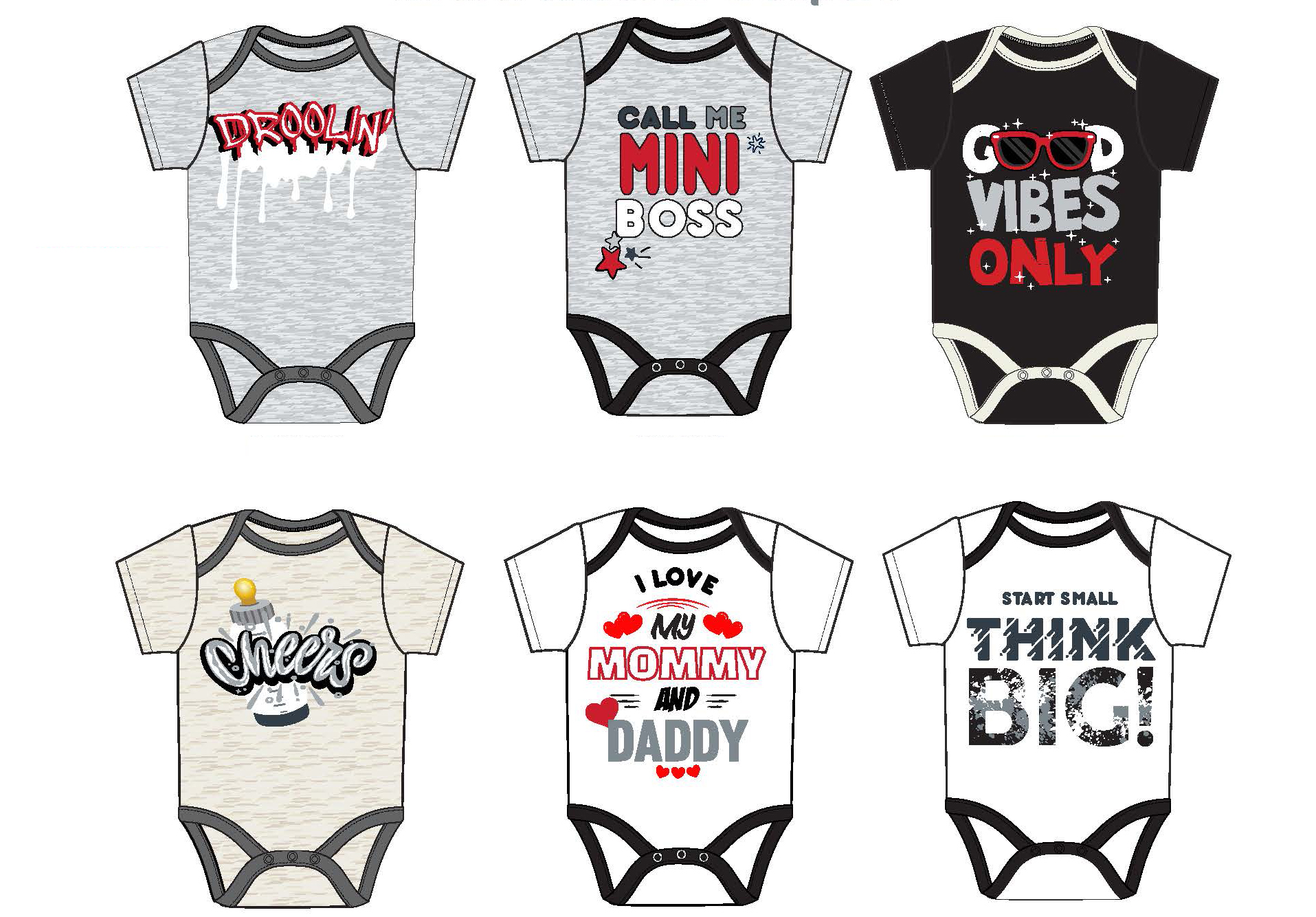 Gender Neutral Short-Sleeve Graphic Baby Onesies w/ Boss & Vibe Print