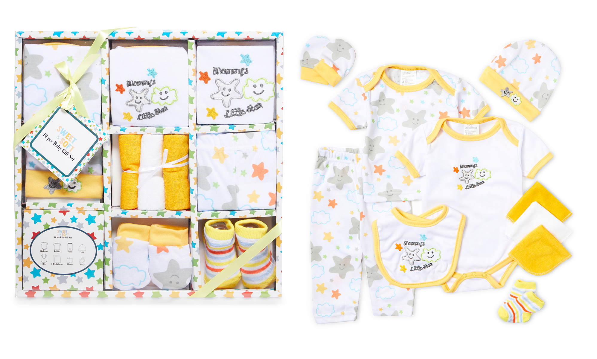 10 PC. Infant Girl's Gift Sets w/ Embroidered Star & Cloud Print