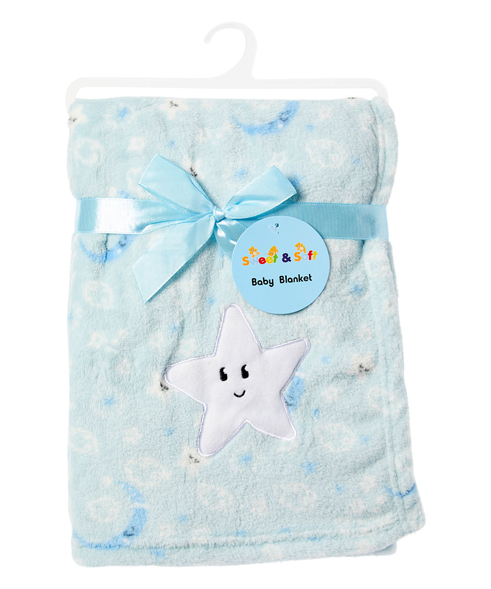 ''30'''' X 40'''' Coral Fleece Baby BLANKET w/ Embroidered Star & Night Sky - Blue''