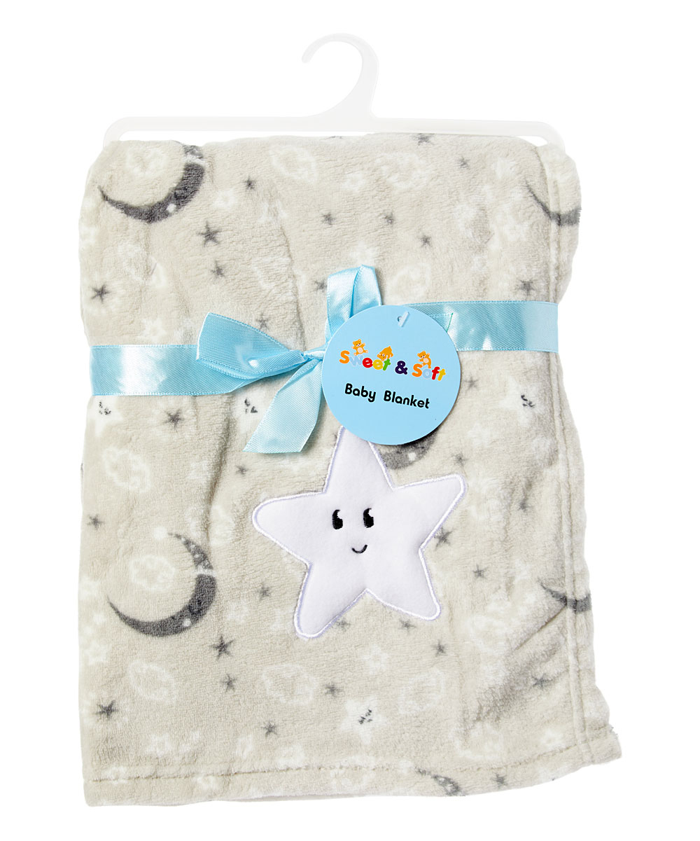 ''30'''' X 40'''' Coral Fleece Baby BLANKET w/ Embroidered Star & Night Sky - Grey''