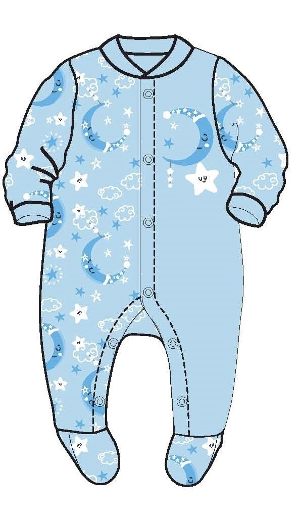 Baby Boy's Knit Footed One-Piece PAJAMAS w/ Night Sky Cloud & Moon Print - Size 0M-9M - Blue