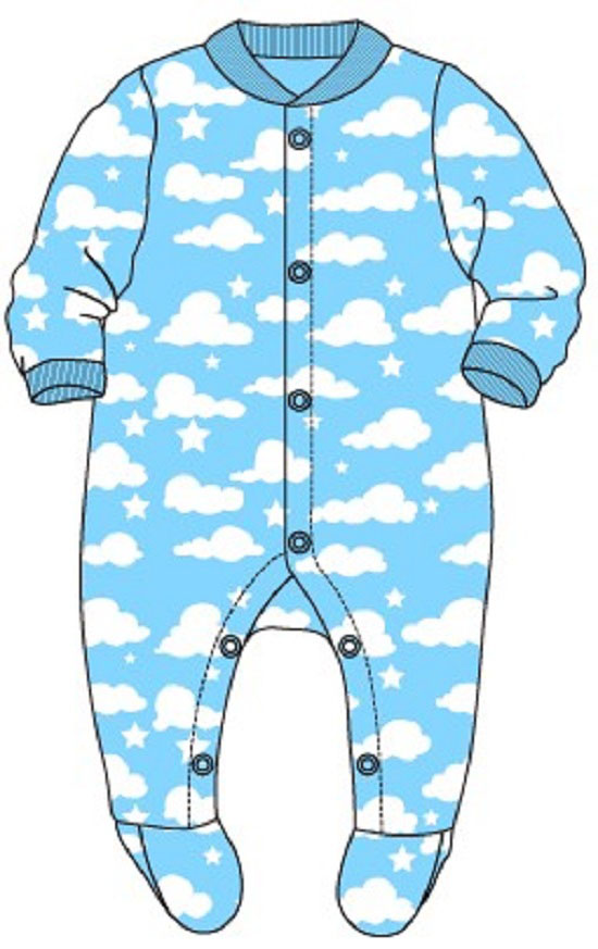 Newborn Baby's Coral Fleece Footed PAJAMAS w/ Cloud Print - Size 0M-9M