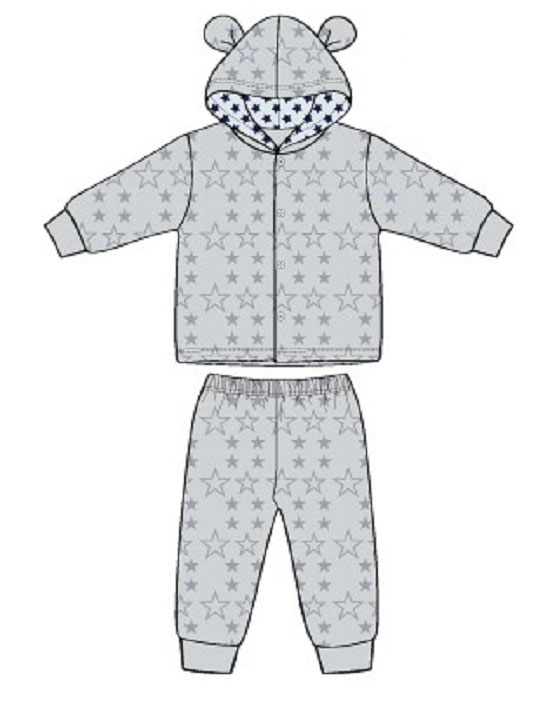 Baby's Coral Fleece Hooded PAJAMAS & Pants Set w/ Star Print - Size 3M-12M