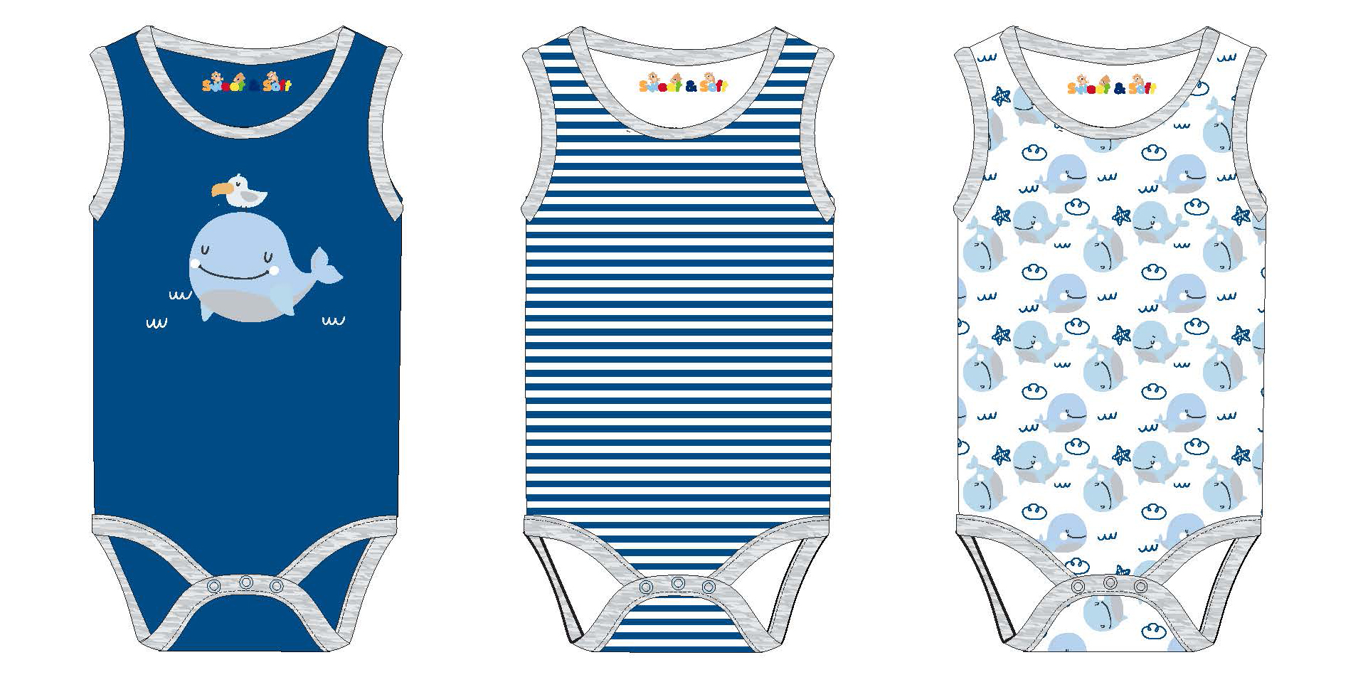 Baby Boy's Printed Sleeveless Tank Onesie w/ Striped & Whale Print - Sizes 0/3M-9M