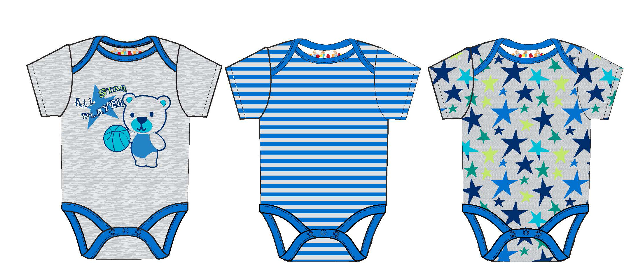 Baby Boy's Printed Short-Sleeve Onesie w/ Striped & All Star Bear Print - Sizes 0/3M-9M