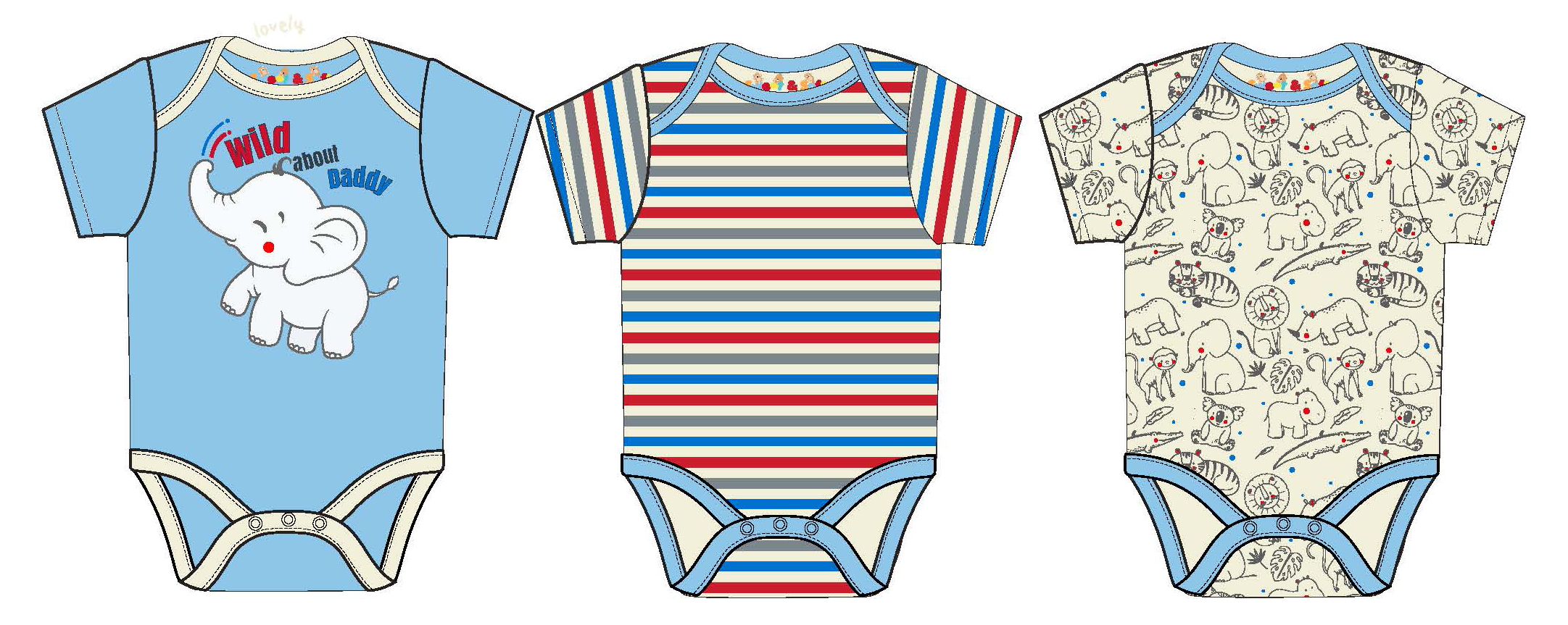 Baby Boy's Printed Short-Sleeve Onesie w/ Striped & ANIMAL Print - Sizes 0/3M-9M